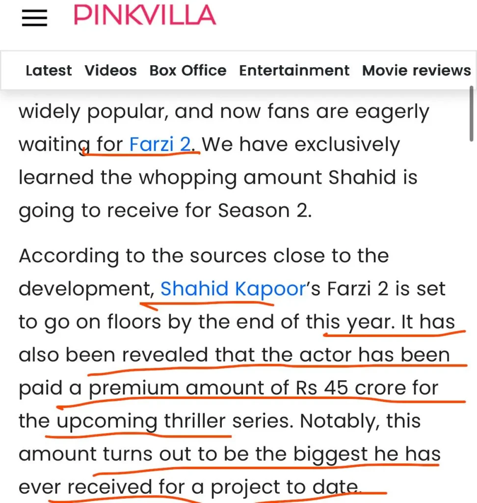 shahid kapoor salary for farzi season 2