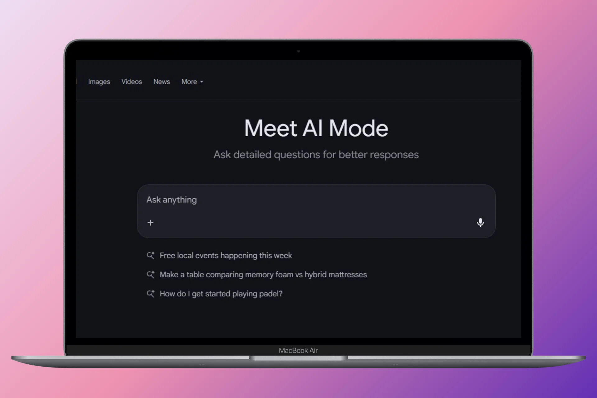 Accessing Google AI mode for agentic bookings