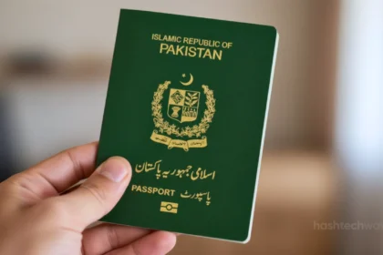 Pakistani man using smartphone to scan his passport for Australian Immi App biometric submission