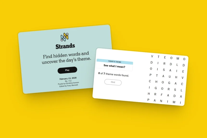 NYT Strands game #712 puzzle - Feb 13, 2026