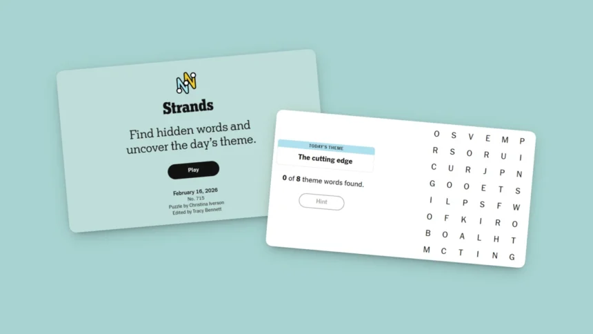 NYT Strands game #715 puzzle - Feb 16, 2026