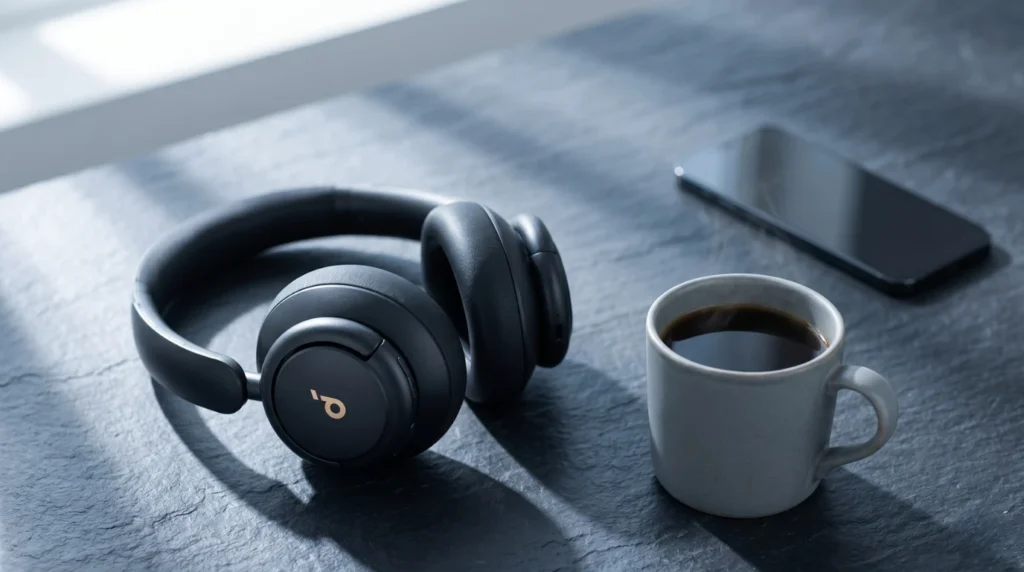 Best Headphones of 2026: Tested for Gaming & Lifestyle 6 Anker Soundcore Space One lifestyle headphones next to a coffee cup