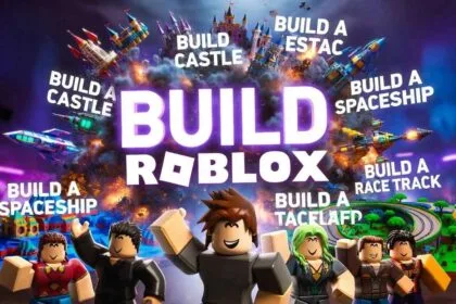 Roblox AI Build creating castles, spaceships and race tracks with customizable game worlds
