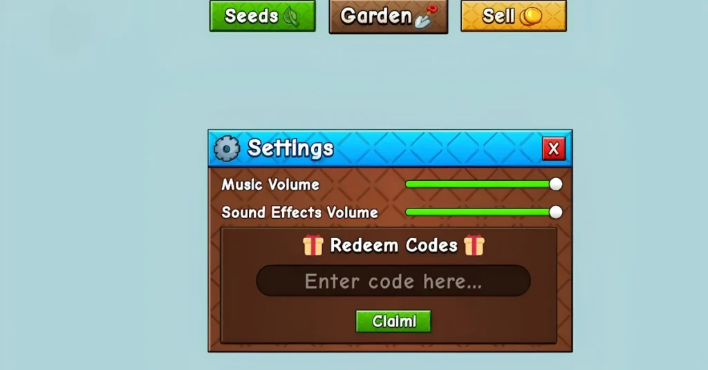 Grow a Garden 2 Codes (July 2026): All Working Codes & Free Seeds 2 Grow a Garden 2 codes redeem menu in Settings