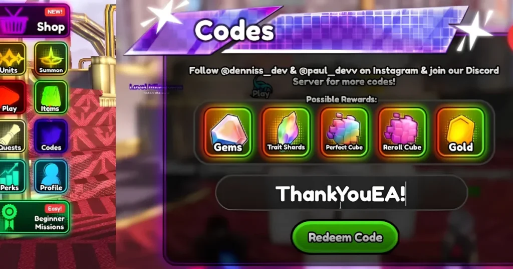 Roblox Anime Squadron Codes – Total Active Rewards List (August 2026) 2 Codes button and redeem box in Roblox Anime Squadron
