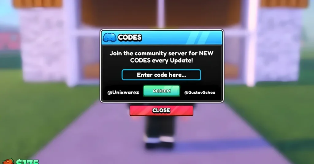 Codes button inside the Cash pop-up in Roblox Run a Gym